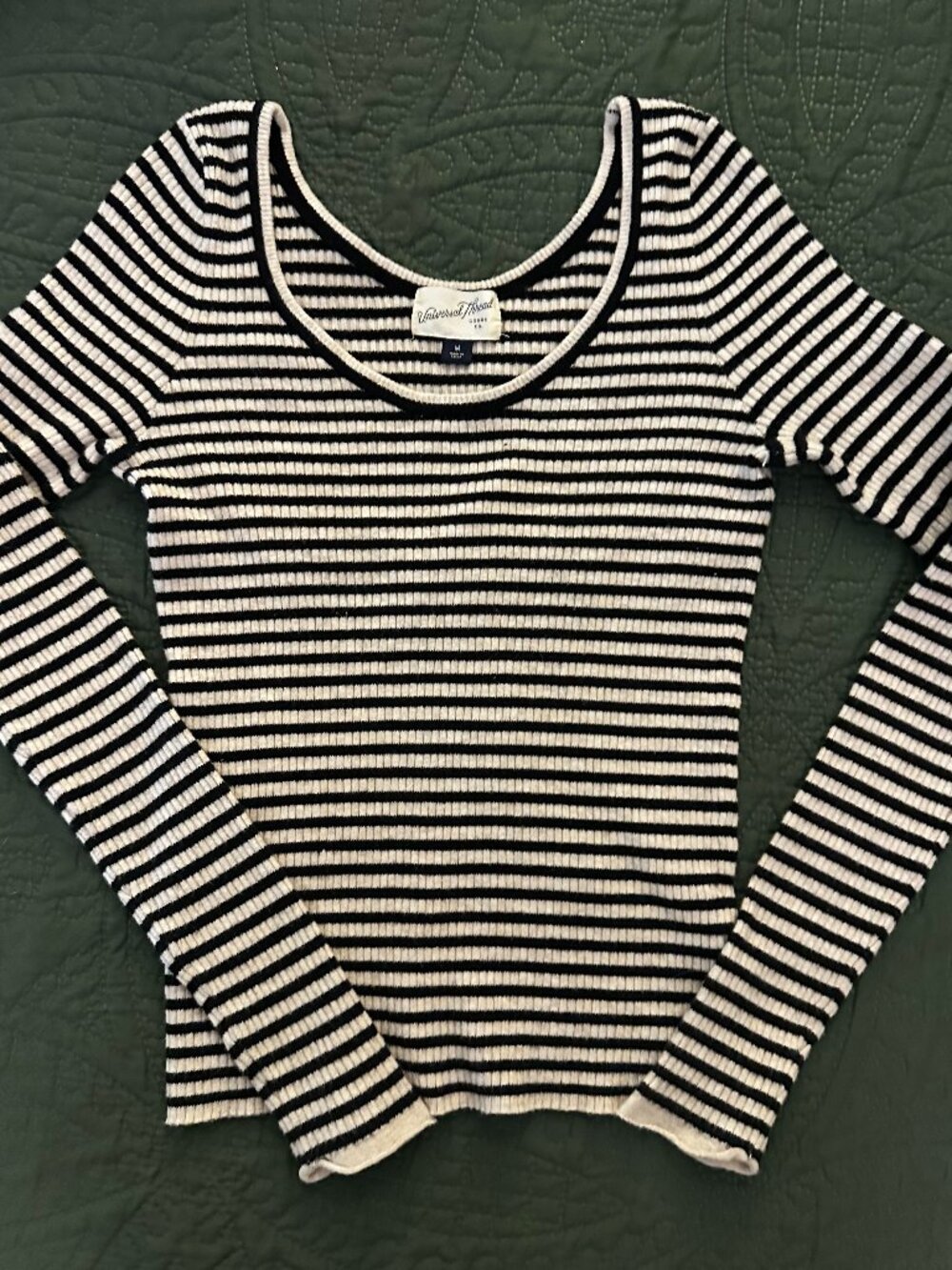 Universal Thread Black White Striped Scoop Neck Ribbed Knit Top M